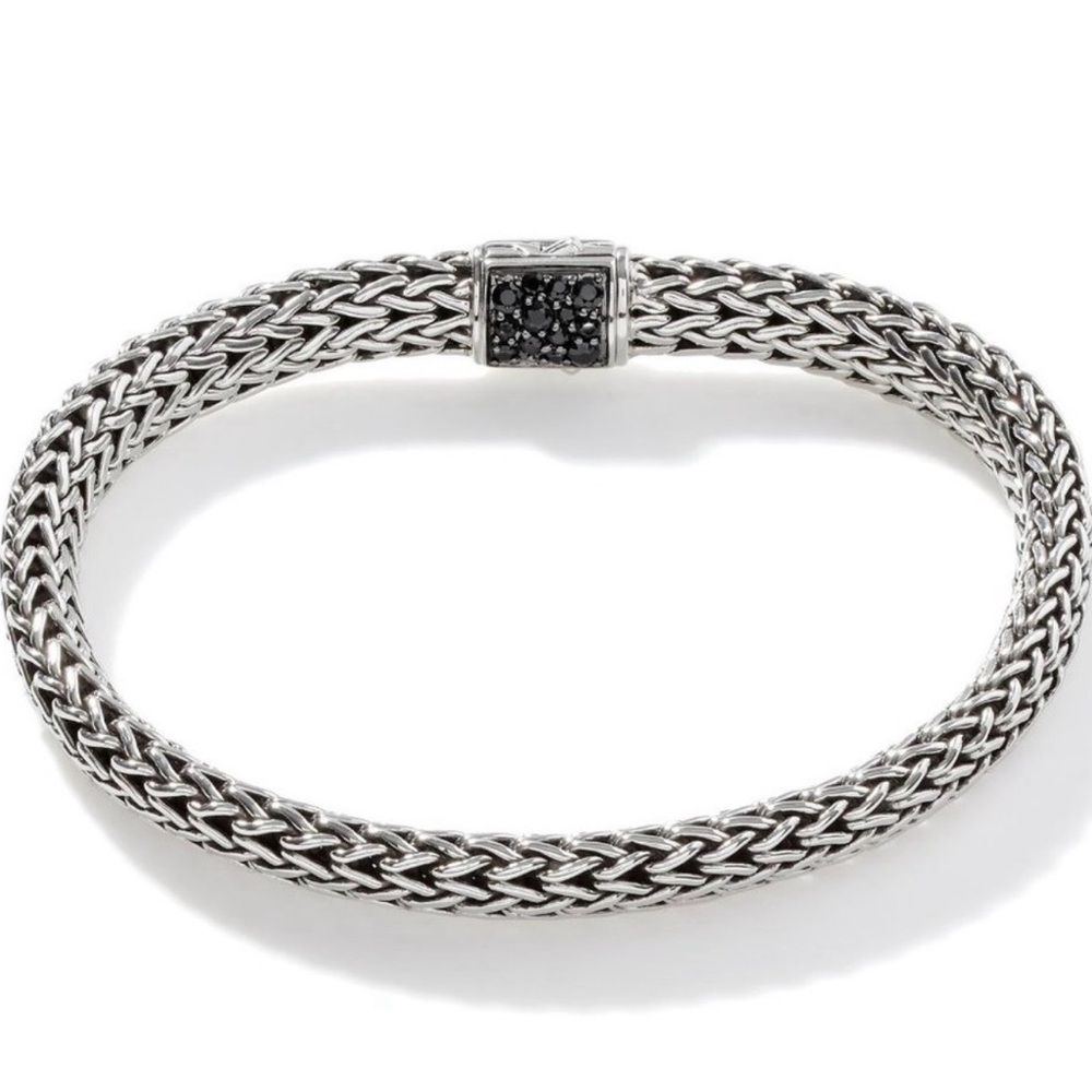 John Hardy REVERSIBLE 6.5mm Icon Silver Bracelet in Emerald & Black Sapphire - Picture 3 of 16